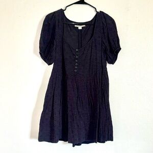 Urban Outfitters Black Puff-Sleeve Mini Dress with Button Front